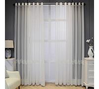 GJMSSMY Voilages 54 Pouces, 2 Panneaux à œillets pour Chambre à Coucher, Blanc uni, Broderie Florale et Perles, 96 x 138 cm, en Polyester léger
