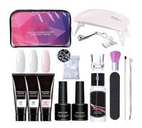 GjnjfdF Kit de gel d'extension en poly, kit de gel d'extension des ongles - Gel à ongles poly de 3 couleurs avec couche de base de base - MANICURE SET POUR L'ART FINGIN