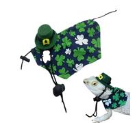 GjnjfdF Vêtements et Chapeau en lézard, Costume de Cosplay pour Animaux de Compagnie, Green Shamrock Pattern Cloak and Cap, Accessoires de Cosplay Reptile, Small Animal Suit pour la Saint-Patrick's