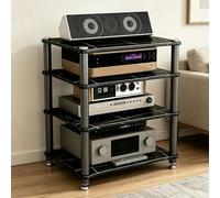 GJPXFR Meuble Chaine HiFi Armoire De Rack Audio, Support Multimédia À 2/3/4 Niveaux, Étagère Multimédia De Rangement pour Boîtiers DVD Câbles Consoles De Jeux(Black,4-Tier (60x48x75cm))