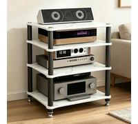 GJPXFR Meuble Chaine HiFi Armoire De Rack Audio, Support Multimédia À 2/3/4 Niveaux, Étagère Multimédia De Rangement pour Boîtiers DVD Câbles Consoles De Jeux(White,4-Tier (60x48x75cm))