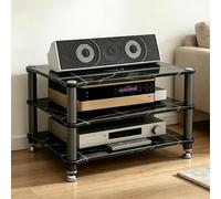 GJPXFR Meuble Chaine HiFi Armoire De Rack Audio, Support Multimédia À 2/3/4 Niveaux, Étagère Multimédia De Rangement pour Boîtiers DVD Câbles Consoles De Jeux(Black,3-Tier (60x48x54cm))