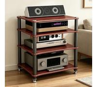 GJPXFR Meuble Chaine HiFi Armoire De Rack Audio, Support Multimédia À 2/3/4 Niveaux, Étagère Multimédia De Rangement pour Boîtiers DVD Câbles Consoles De Jeux(Teak,4-Tier (60x48x75cm))