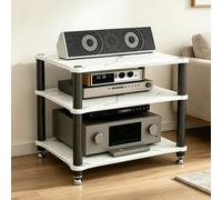GJPXFR Meuble Chaine HiFi Armoire De Rack Audio, Support Multimédia À 2/3/4 Niveaux, Étagère Multimédia De Rangement pour Boîtiers DVD Câbles Consoles De Jeux(White,3-Tier (60x48x54cm))