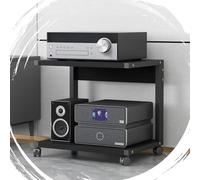 GJPXFR Meuble HiFi Meubles Multimedia AV avec roulettes, Étagères Audio-vidéo À 2 Niveaux, Petit Meuble Rangement en Bois, Support AV Étagères pour Imprimante(Black,50x40x55cm)