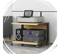 GJPXFR Meuble HiFi Meubles Multimedia AV avec roulettes, Étagères Audio-vidéo À 2 Niveaux, Petit Meuble Rangement en Bois, Support AV Étagères pour Imprimante(Wood,50x40x40cm)
