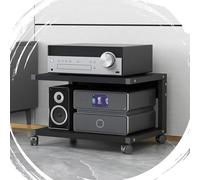 GJPXFR Meuble HiFi Meubles Multimedia AV avec roulettes, Étagères Audio-vidéo À 2 Niveaux, Petit Meuble Rangement en Bois, Support AV Étagères pour Imprimante(Black,50x40x35cm)