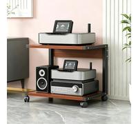 GJPXFR Meuble Multimédia Meuble HiFi À 2 Niveaux, Tagères Audio-vidéo avec roulettes, Petit Meuble Rangement en Bois, Étagère for Console De Tourne-Disque(Teak,50x40x55cm)