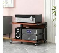 GJPXFR Meuble Multimédia Meuble HiFi À 2 Niveaux, Tagères Audio-vidéo avec roulettes, Petit Meuble Rangement en Bois, Étagère for Console De Tourne-Disque(Teak,50x40x40cm)