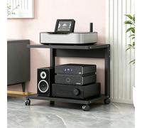 GJPXFR Meuble Multimédia Meuble HiFi À 2 Niveaux, Tagères Audio-vidéo avec roulettes, Petit Meuble Rangement en Bois, Étagère for Console De Tourne-Disque(Black,50x40x55cm)