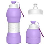 GJV Bouteille d'eau pliable légère de 591 ml, en silicone de qualité alimentaire sans BPA, pliable, portable, anti-fuite, pour bureau, voyage, cyclisme, sport en plein air avec crochet vertical
