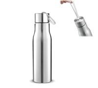 GJV Bouteille d'eau portable en acier inoxydable à paroi unique - Grande bouteille d'eau de camping avec poignée - Large ouverture - Anti-fuite - Légère - Pour sports de plein air - 500 ml