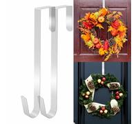 GJV Lot de 2 cintres de couronne de Noël pour porte d'entrée, couronne de festival, couronne de porte, guirlande de porte en métal pour décorations de Noël (argent, 38 cm)