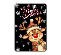 GJXFTPTTBD Panneau en métal « Merry Christmas » avec motif renne de Noël amusant - Décoration de maison de Noël pour extérieur et intérieur - 20,3 x 30,5 cm