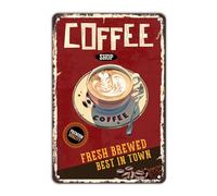 GJXFTPTTBD Plaque en étain vintage classique avec inscription « Best Coffee Shop In Town » - Rouge - Décoration murale d'extérieur - Pour salon, chambre à coucher - 30,5 x 20,3 cm