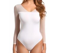 GJY Body Femme Manche Longue String Bodysuit Haute Élasticité Sexy Haut Top à col en V Justaucorps Suit