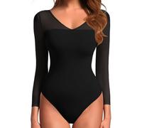 GJY Body Femme Manche Longue String Bodysuit Haute Élasticité Sexy Haut Top à col en V Justaucorps Suit