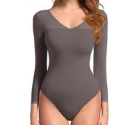 GJY Body Femme Manche Longue String Bodysuit Haute Élasticité Sexy Haut Top à col en V Justaucorps Suit