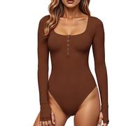 GJY Body pour femme, fermeture à bouton-pression, col rond, manches longues, combinaison décontractée à coupe ajustée, hauts chemises, S