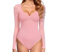GJY Body sexy pour femme, col en V, manches longues en maille, dos nu, maillot sculptant le corps, combinaison une pièce, convient pour les sorties, M
