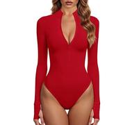 GJY Bodys pour femme - Une pièce zippée sur le devant - Manches longues - Combinaisons, Rouge Kandis, S