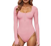 GJY Bodysuits pour femmes, fermeture à bouton-pression, col rond, manches longues, combinaison étroite décontractée, chemises, rose mignon, Rose mignon, XXL