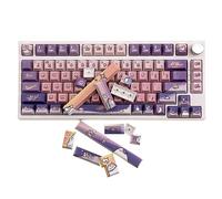GK GAMAKAY Lot de 140 touches violettes et roses, profil Cherry PBT à cinq côtés par sublimation thermique pour clavier de jeu mécanique 61/68/75/80/84/87/98/104/108/Alice (thème chat spatial)