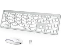 Gk08 Teclado Y Ratón Inalámbricos - Tipo-C Teclado Recargable Ergonómico Silencioso De Tamaño Completo, 2.4g Conexión Estable Teclado Y Ratón Mac Delgado Para Ordenador Windows Mac Os, Blanco