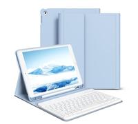GKABXY Étui avec clavier pour iPad 9ème/8ème/7ème génération (2021/2020/2019) 10,2 pouces, Clavier magnétique amovible Bluetooth, Bleu clair