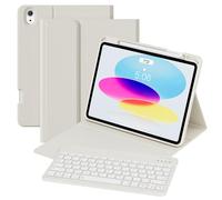 GKABXY Étui avec clavier pour iPad A16 11e génération 2025/10e génération 2022 (11/10,9"), coque arrière en TPU souple avec porte-stylo, clavier magnétique amovible, pour iPad 11/10 génération, blanc