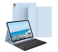 GKABXY Étui avec clavier pour iPad Air 11" (M3/M2) 2025/2024, iPad Air 5e/4e génération 10,9" 2022/2020, support folio fin avec porte-crayon, clavier sans fil amovible, bleu ciel