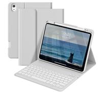 GKABXY pour étui avec clavier iPad A16 11e 10e génération 11/10,9 pouces 2025/2022, Porte-stylo intégré Couvercle de support Folio Bluetooth amovible, touches d'accès rapide, QWERTZ, gris