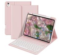 GKABXY pour étui avec clavier iPad A16 11e 10e génération 11/10,9 pouces 2025/2022, Porte-stylo intégré Couvercle de support folio Bluetooth amovible, touches d'accès rapide, QWERTZ, rose