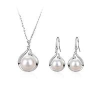 Gkaopi 2 Pièces Bijoux en Perles Collier de Perles et Boucles D'oreilles en Perles Bijoux en Fausses Perles avec Strass pour Femmes Fêtes Bal de Promo Festivals