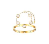 Gkaopi 2 Pièces Bracelet Trèfle Chanceux Femme Plaqué Or 18 Carats Trèfle à 4 Feuilles et Zircone Cubique Bracelets Réglable Acier Inoxydable Bracelets Cadeaux Chanceux pour Femmes Filles