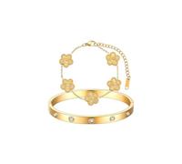 Gkaopi 2 Pièces Bracelet Trèfle Chanceux Femme Plaqué Or 18 Carats Trèfle à 4 Feuilles et Zircone Cubique Bracelets Réglable Acier Inoxydable Bracelets Cadeaux Chanceux pour Femmes Filles