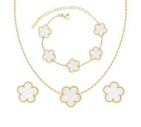 Gkaopi 3 Pièces Ensemble de Bijoux Trèfle à Quatre Feuilles Acier Inoxydable Plaqué Or 18 Carats Boucles d'Oreilles Collier Bracelet Set,Trèfle Bijoux pour Femme Vacances Cadeau d'Anniversaire