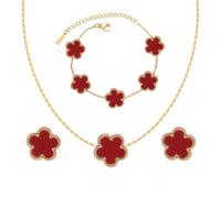 Gkaopi 3 Pièces Ensemble de Bijoux Trèfle à Quatre Feuilles Acier Inoxydable Plaqué Or 18 Carats Boucles d'Oreilles Collier Bracelet Set,Trèfle Bijoux pour Femme Vacances Cadeau d'Anniversaire