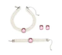 Gkaopi 3 Pièces Parure Bijoux Femme Bracelet Collier de Perles Multicouches Boucles d'Oreilles Vintage Géométriques en Cristal Ensembles de Bijoux Mariage pour Femme Et Fille