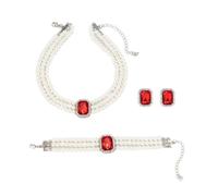 Gkaopi 3 Pièces Parure Bijoux Femme Bracelet Collier de Perles Multicouches Boucles d'Oreilles Vintage Géométriques en Cristal Ensembles de Bijoux Mariage pour Femme Et Fille