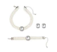 Gkaopi 3 Pièces Parure Bijoux Femme Bracelet Collier de Perles Multicouches Boucles d'Oreilles Vintage Géométriques en Cristal Ensembles de Bijoux Mariage pour Femme Et Fille