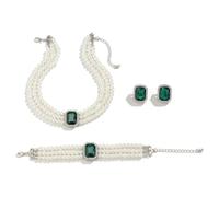 Gkaopi 3 Pièces Parure Bijoux Femme Bracelet Collier de Perles Multicouches Boucles d'Oreilles Vintage Géométriques en Cristal Ensembles de Bijoux Mariage pour Femme Et Fille