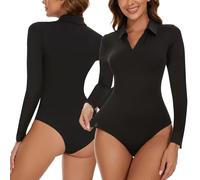 Gkaopi Body pour Femme à Manches Longues Col V Sexy Stretch String Basique Bodysuit Jumpsuit Mode Noir Body Top Casual Playsuit Clubwear HM