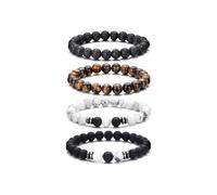 Gkaopi Bracelet en pierre naturelle avec perles pour homme, 8 mm, ensemble de bracelets, œil de tigre, pierre de lave, femme, 4 pièces, pierres naturelles, bracelets élastiques, cadeau pour le jour du
