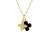 Gkaopi Collier pour Femme Collier Trèfle à Quatre Feuilles Pendentif Trèfle Chaîne en Cristal Acier Inoxydable Double Face Trèfle à Quatre Feuilles Zircon Incrusté Lucky Bijoux Cadeaux pour Soeurs
