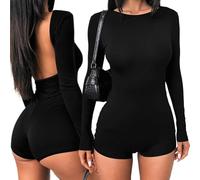 Gkaopi Combinaison Femme Manches Longues Sexy Dos nu Jumpsuit Sport Yoga Bodysuit Slim Fit Jumpsuit Stretch Justaucorps Playsuit Élégant Sportswear Une Pièce Tenue d'entraînement Bodycon Noir/M