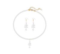 Gkaopi Ensemble de Bijoux de Noël Femme Collier de Noel and Boucle d'Oreille Noels avec Pendentif Perle Elégant Noël Sapin Parure Bijoux Cadeaux de Accessoires Festif (bianco, Taglia unica)