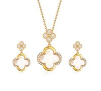 Gkaopi Ensemble de Bijoux Trèfle à Quatre Feuilles pour Femme Acier au Titane Trèfle à Quatre Feuilles Collier Boucles d'oreilles Hypoallergénique Bijoux Acier Inoxydable Parure de Bijoux