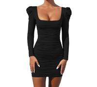 Gkaopi Mini Robe Femme Sexy Wrap à Manches Longues Bodycon Slim Courte Bal de Promo Cocktail Casual Party Soirée Clubbing Nuit