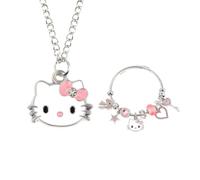 Gkaopi Parure Bijoux Femme Collier et Bracelet Set Chaton Mignon Anime Bracelet Fille Chaton Mignon Pendentif Collier Femme pour Les Filles Fête d'Anniversaire Habillage Accessoire Cadeau